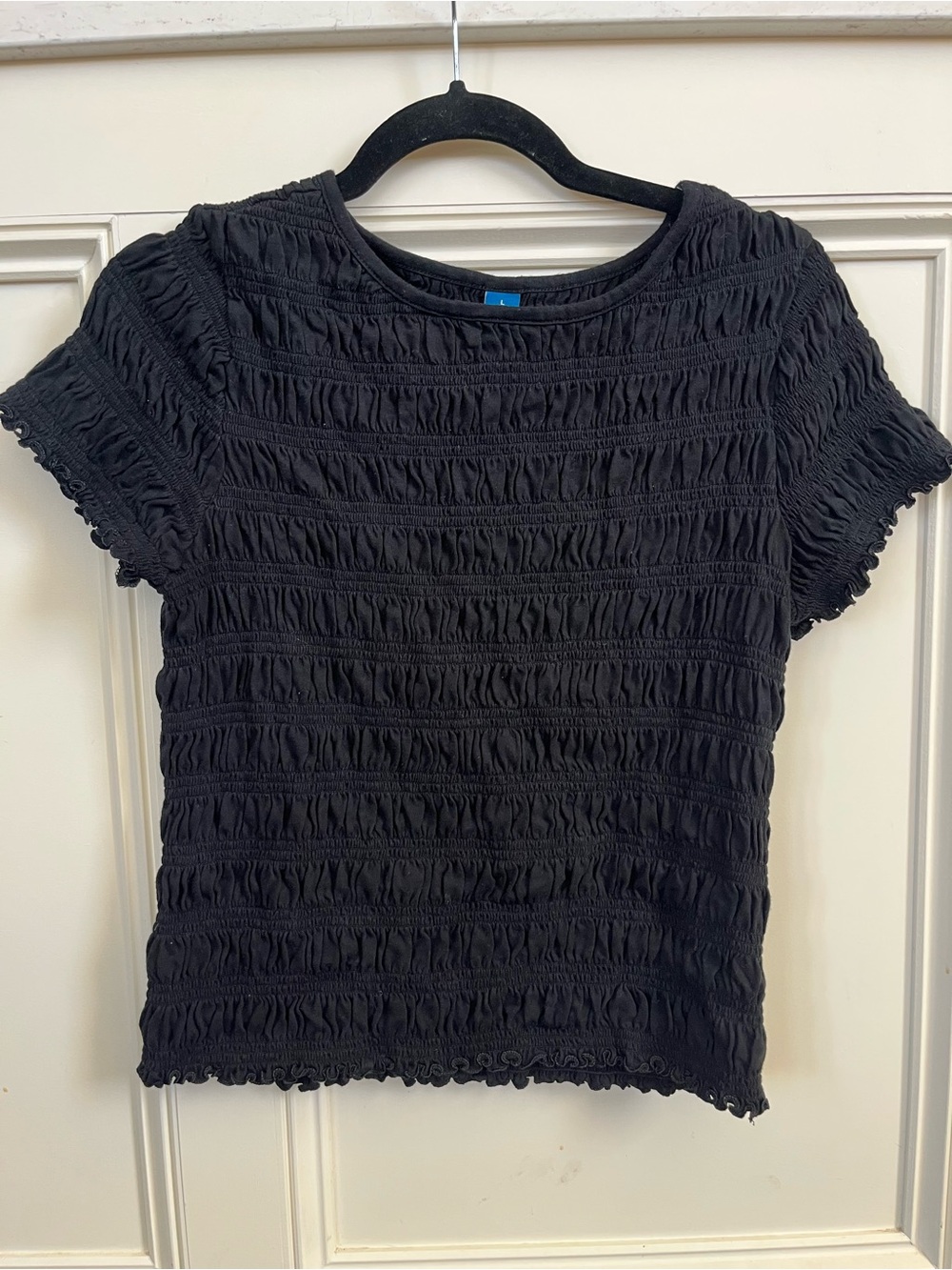 OLD NAVY Black Smocked Short-Sleeve Top, L